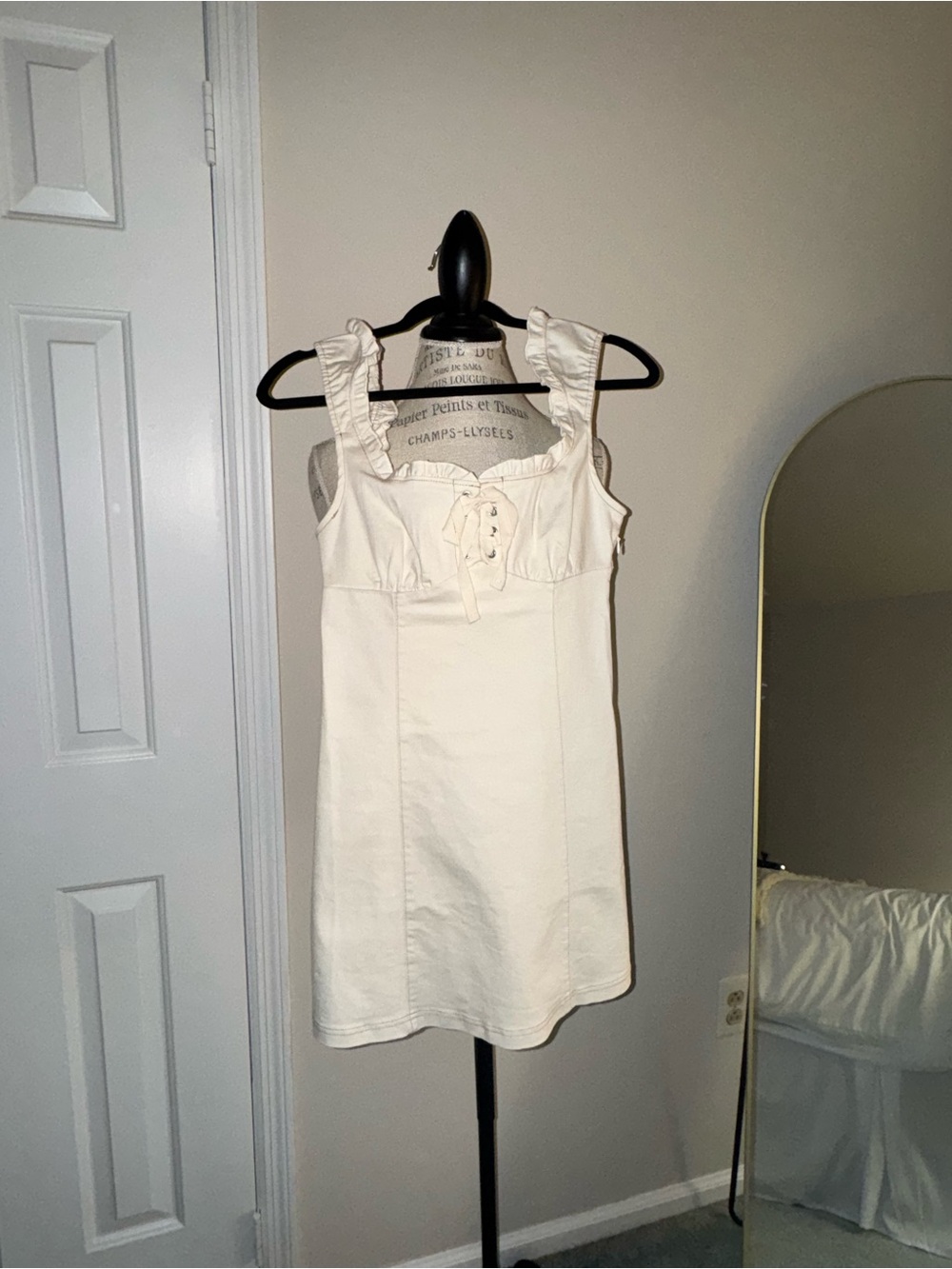 Urban Outfitters Cream Ruffle Lace-Up Mini Dress